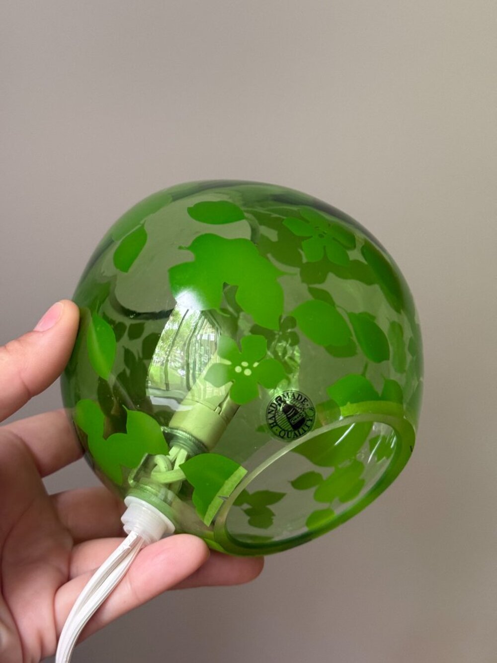 Vintage IKEA KNUBBIG 8" Green Blossom Butterfly Glass Ball Plug-In Table Lamp